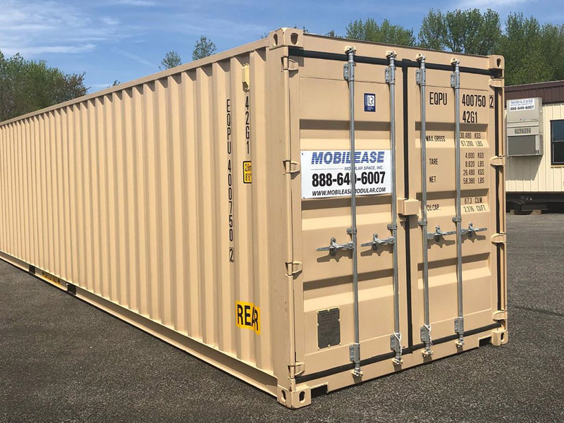 A large modular storage container parked in a lot in Pedricktown, NJ