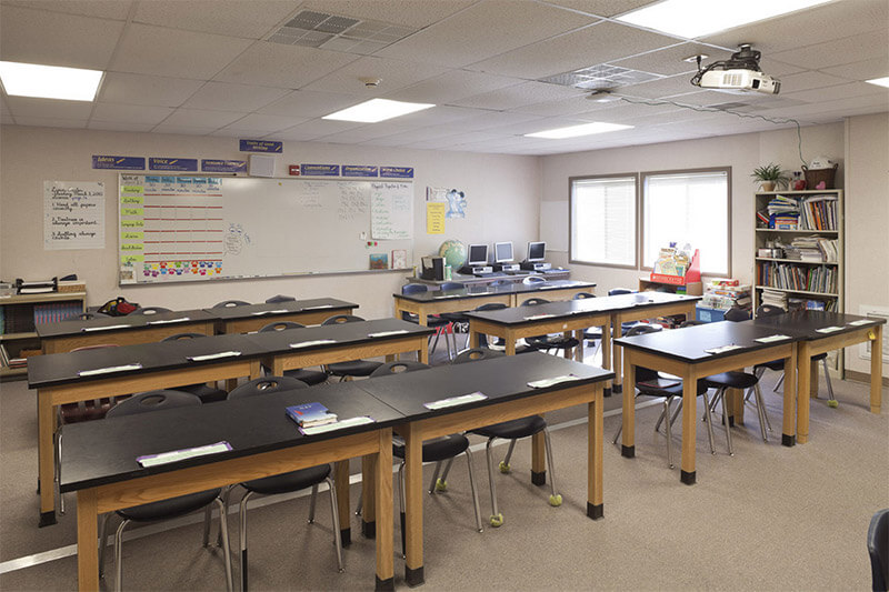 Innovative Modular Classroom with organized desks and chairs for students in Pedricktown, NJ