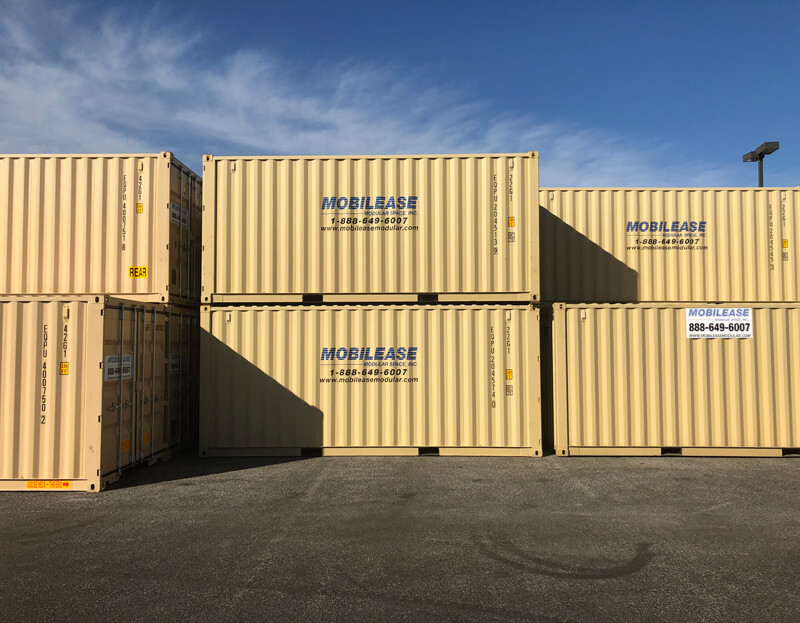 Shipping containers used for storage in a parking lot in Pedricktown, NJ